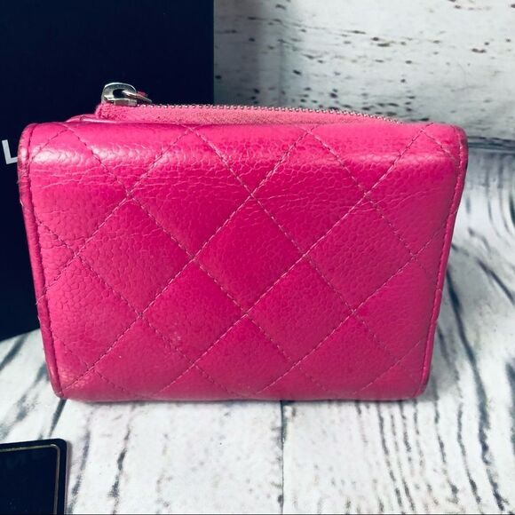 Chanel Matelasse Quilted Leather Pink Caviar Trifold Wallet CC Logo & Box/Card - Picture 5 of 13